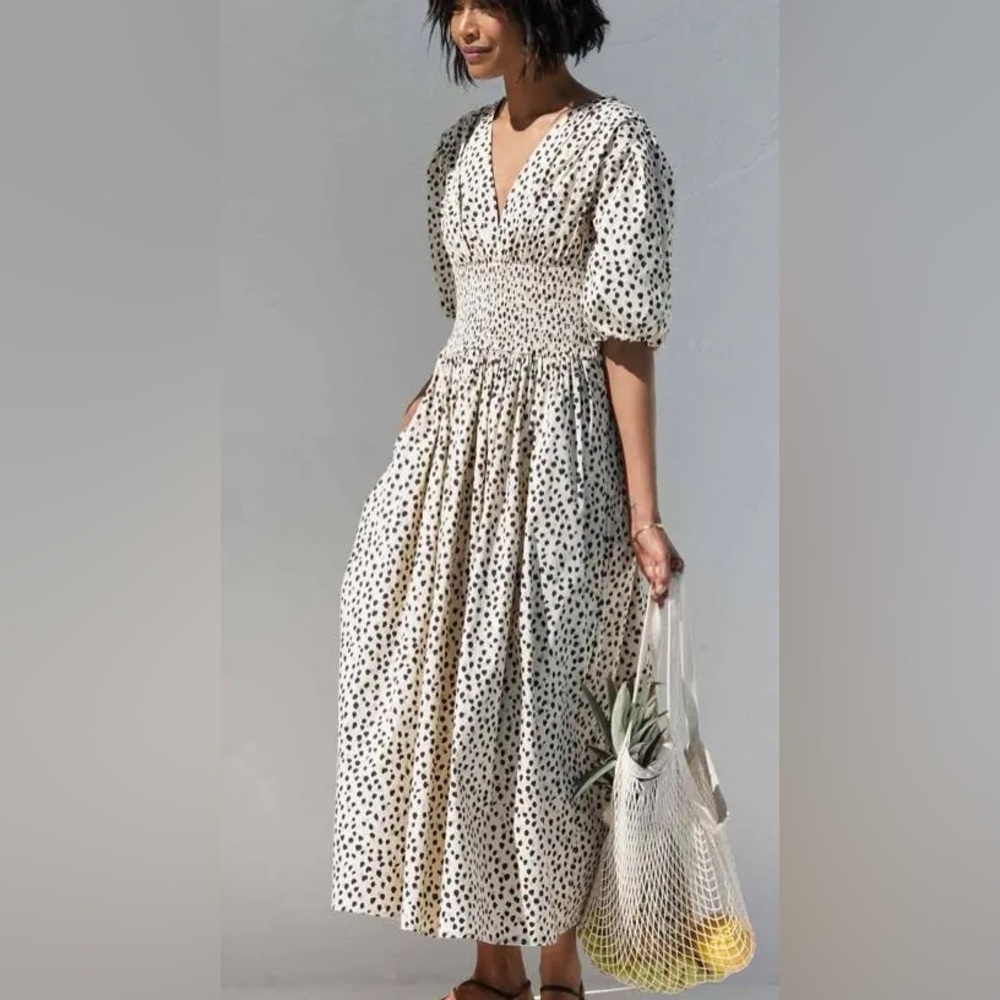 AYR The Extra Extra Smocked Midi Dress Soft Spot Beige